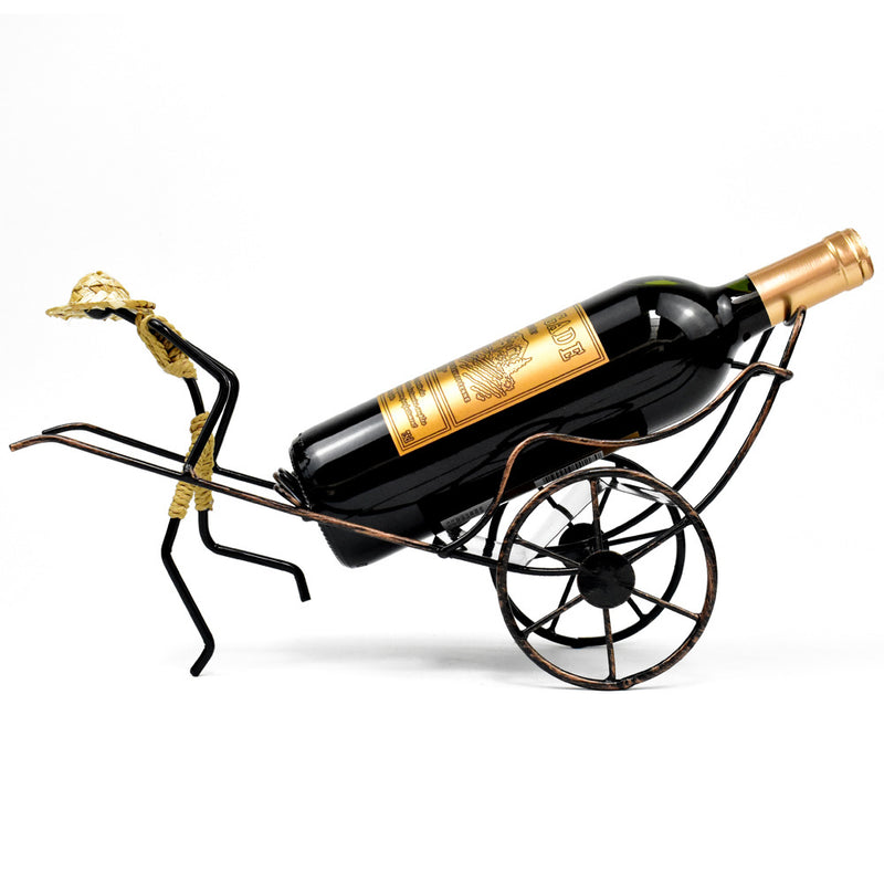 Home Elegance Nostalgic Chinese Style Retro Rickshaw Ornament Wrought Iron Wine Rack Crafts Home Decoration