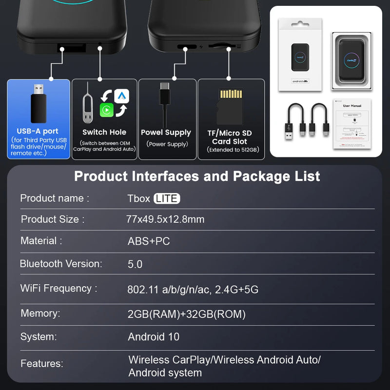 2024 CarlinKit Wireless CarPlay Android TV Ai Box 3 in 1 Android 10 Wireless CarPlay Android Auto Video Streaming Box 5G Wifi BT