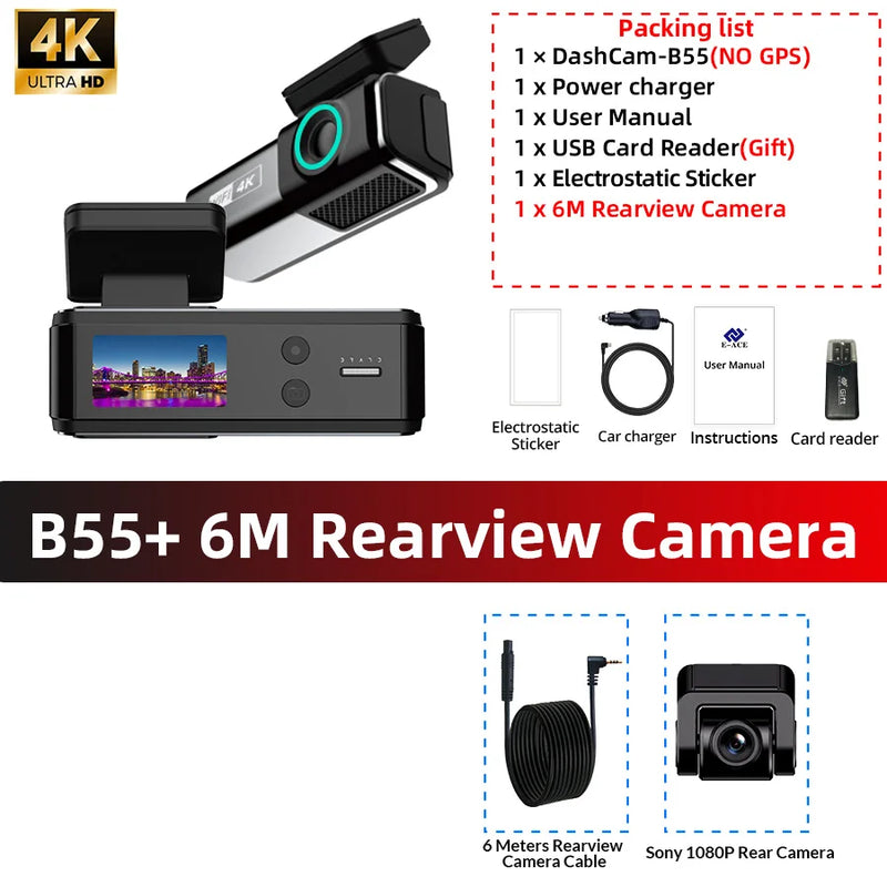 4K Mini  Dash Cam Easy Installation 1920*1080P Car DVR GPS WIFI APP Control 24H With Available 1080P Rear Camera B55