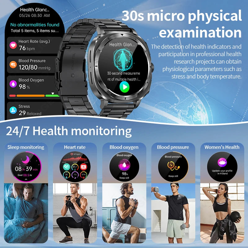 2025 New AI Medical Diagnosis Blood Lipids Uric Acid HRV Monitor Smart Watch Men ECG+PPG NFC Bluetooth Call Health Smartwatch