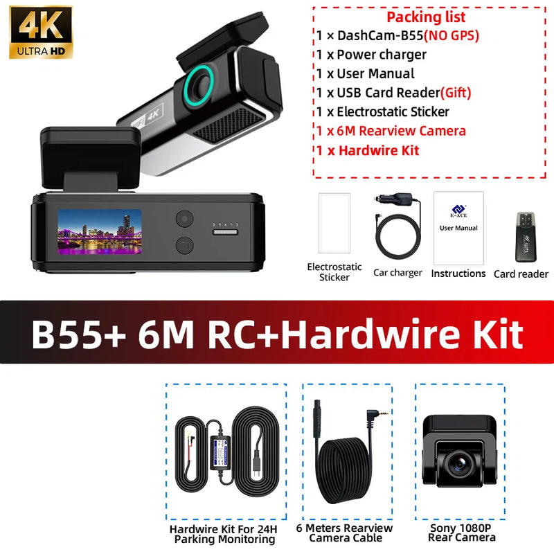 4K Mini  Dash Cam Easy Installation 1920*1080P Car DVR GPS WIFI APP Control 24H With Available 1080P Rear Camera B55