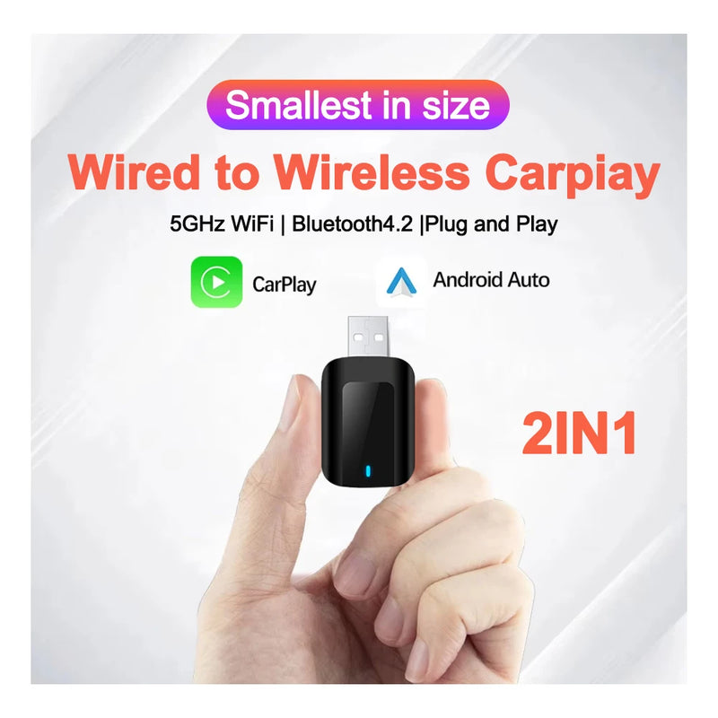 NEW 2IN1 Wireless CarPlay Android Auto Wireless Adapter Smart Mini Box Plug And Play WiFi Fast Connect Universal For VW Nissan