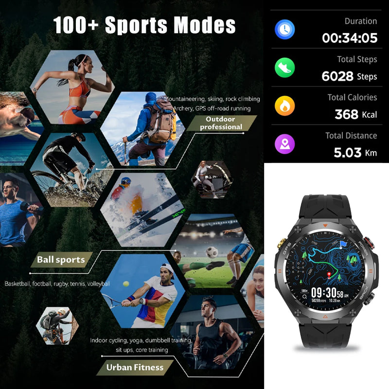 SENBONO Real GPS Smartwatch Men Bluetooth Call Compass 650mAh Fitness Traker Sport 1.45-inch Ultra Smart Watch for Android IOS