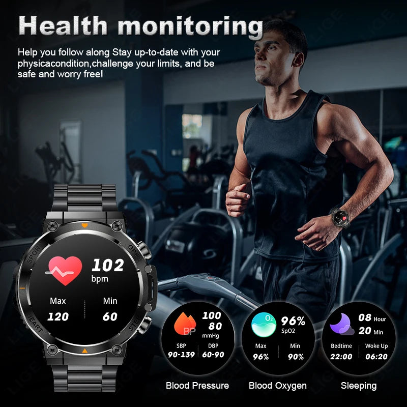 LIGE New Smart Watch Men Military Sports Fitness Tracker Blood Pressure Waterproof Watches BT Call Smartwatch For Women 400mAh