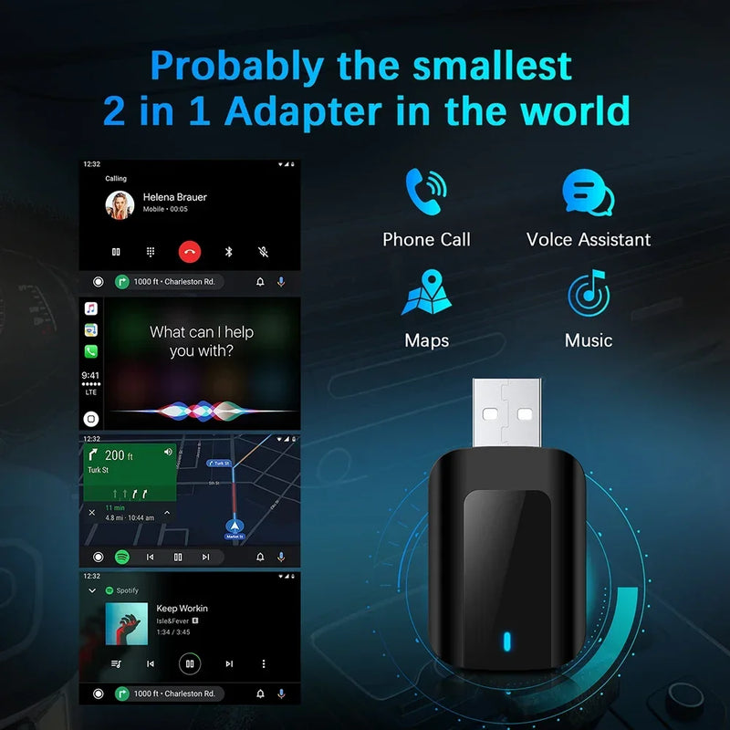 NEW 2IN1 Wireless CarPlay Android Auto Wireless Adapter Smart Mini Box Plug And Play WiFi Fast Connect Universal For VW Nissan