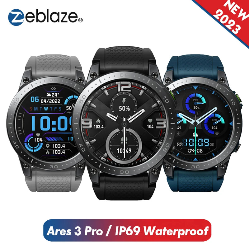 Zeblaze Ares 3 Pro Relógio Inteligente IP69 À Prova D'Água BT Call Smartwatch Oxigênio no Sangue / Monitor de Pressão Notificação / Relógio de Câmera Remota