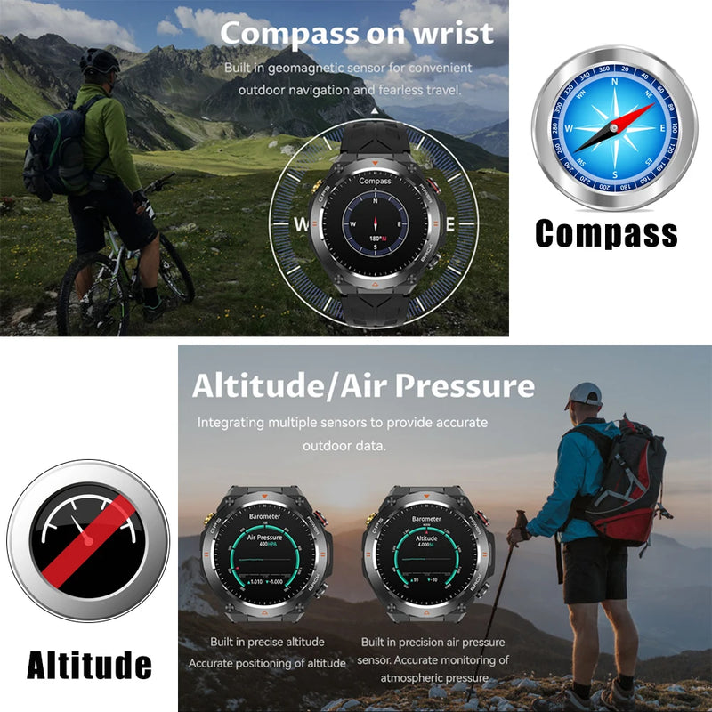 SENBONO Real GPS Smartwatch Men Bluetooth Call Compass 650mAh Fitness Traker Sport 1.45-inch Ultra Smart Watch for Android IOS