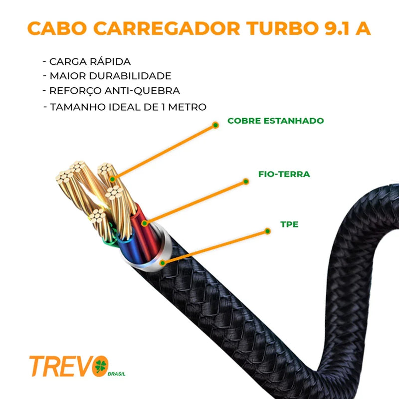 Cabo USB Lightning Modelo TR-47 Carregamento Rápido