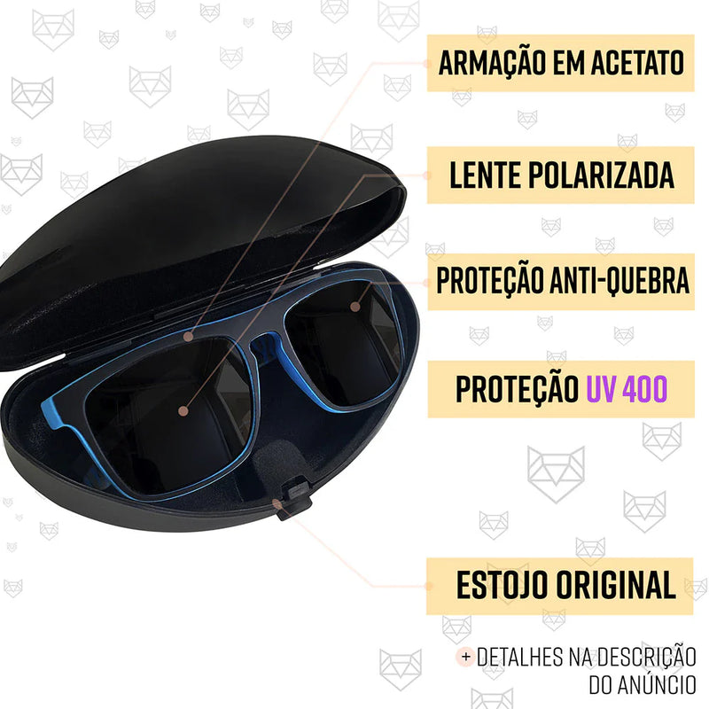 Óculus De Sol Masculino Polarizado Uv400 Original Com Estojo